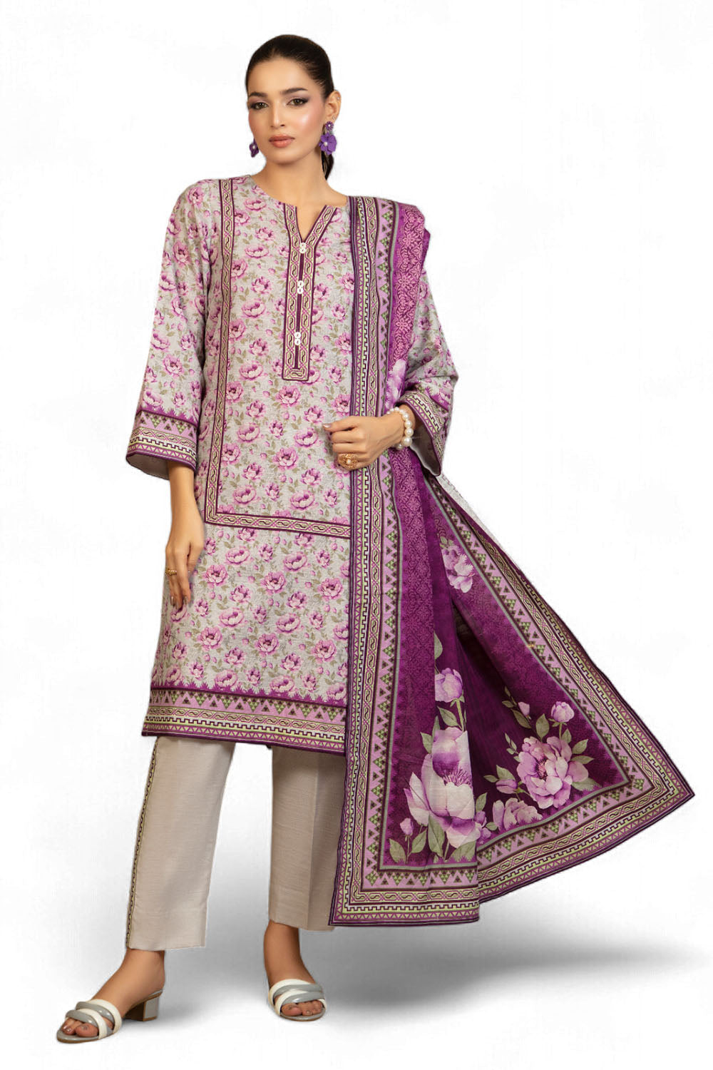 3 Piece Printed Khaddar Suit with Dupatta