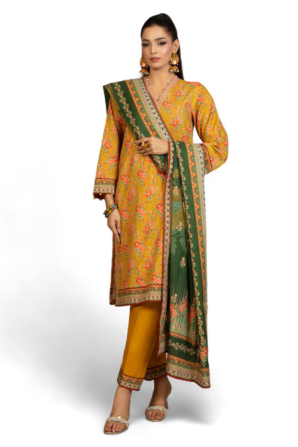 3 Piece Printed Khaddar Suit with Dupatta