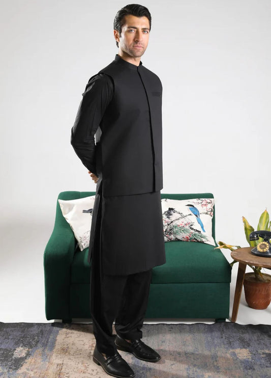 Muraqsh Plain Cotton 3 Piece Suit MUR-BCKS