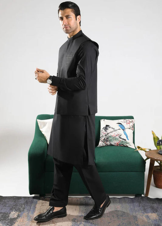 Muraqsh Plain Cotton 3 Piece Suit MUR-BCKS